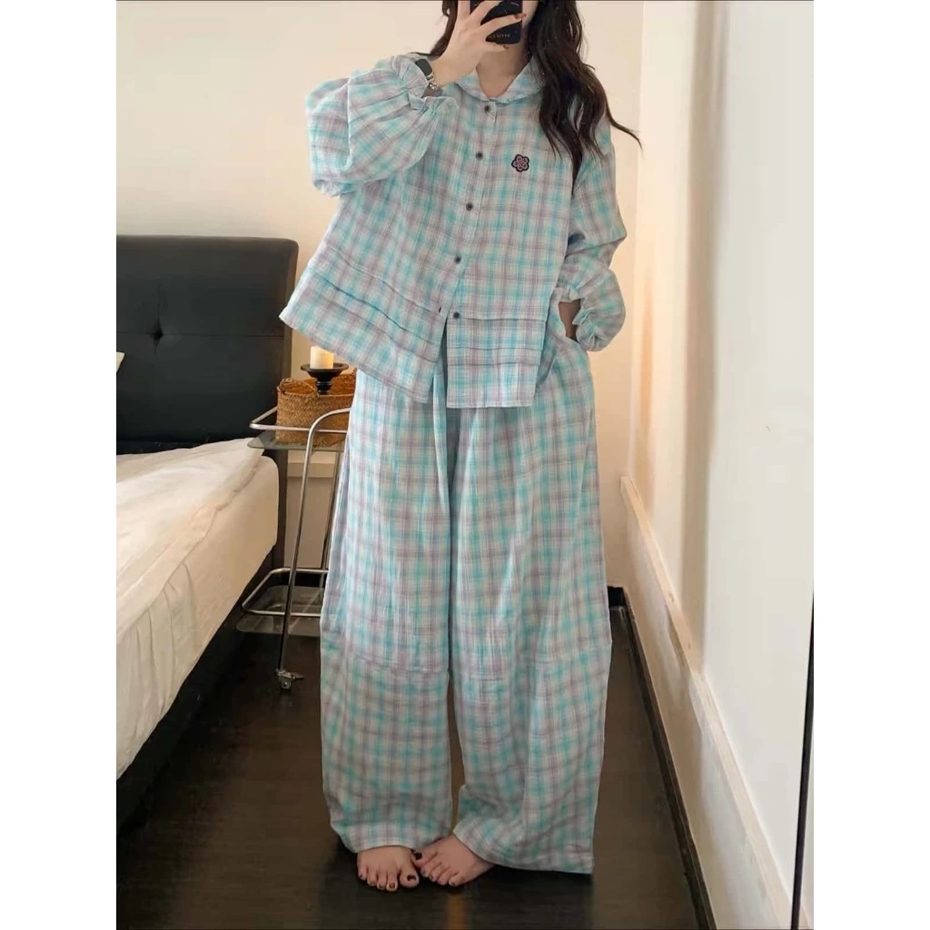 Bộ đồ ngủ kẻ sọc tương phản tối thiểu dành cho nữ Bộ đồ mặc nhà rộng rãi và thoải mái