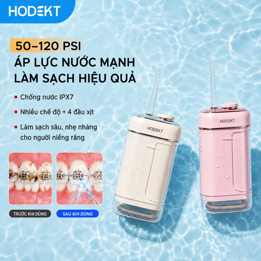 Máy Tăm Nước HODEKT, Dành Cho Niềng Răng & Nướu Nhạy Cảm, Bình 200ml, Pin Trâu 45 Ngày