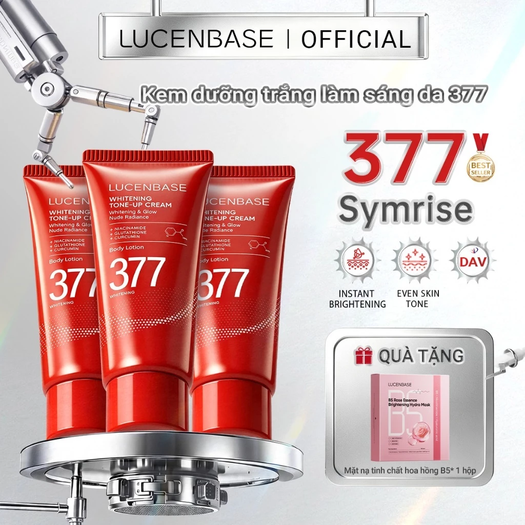 [LIVE x LUCENBASE] COMBO 3 Kem Dưỡng Thể Nâng Tông 377 100g*3 + 1 Hộp B5 Rose Essence Brightening Hydra-Mask (10 Miếng -25ml/Miếng)