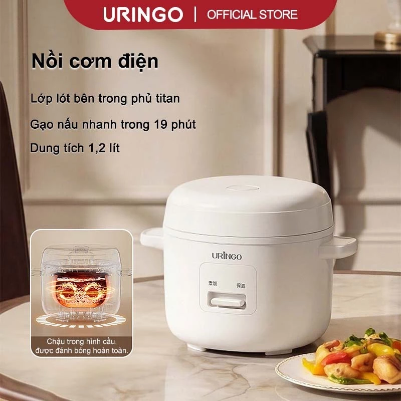 Nồi cơm điện URINGO Nồi bên trong hình cầu phủ titan Dễ dàng điều khiển (1.2L)