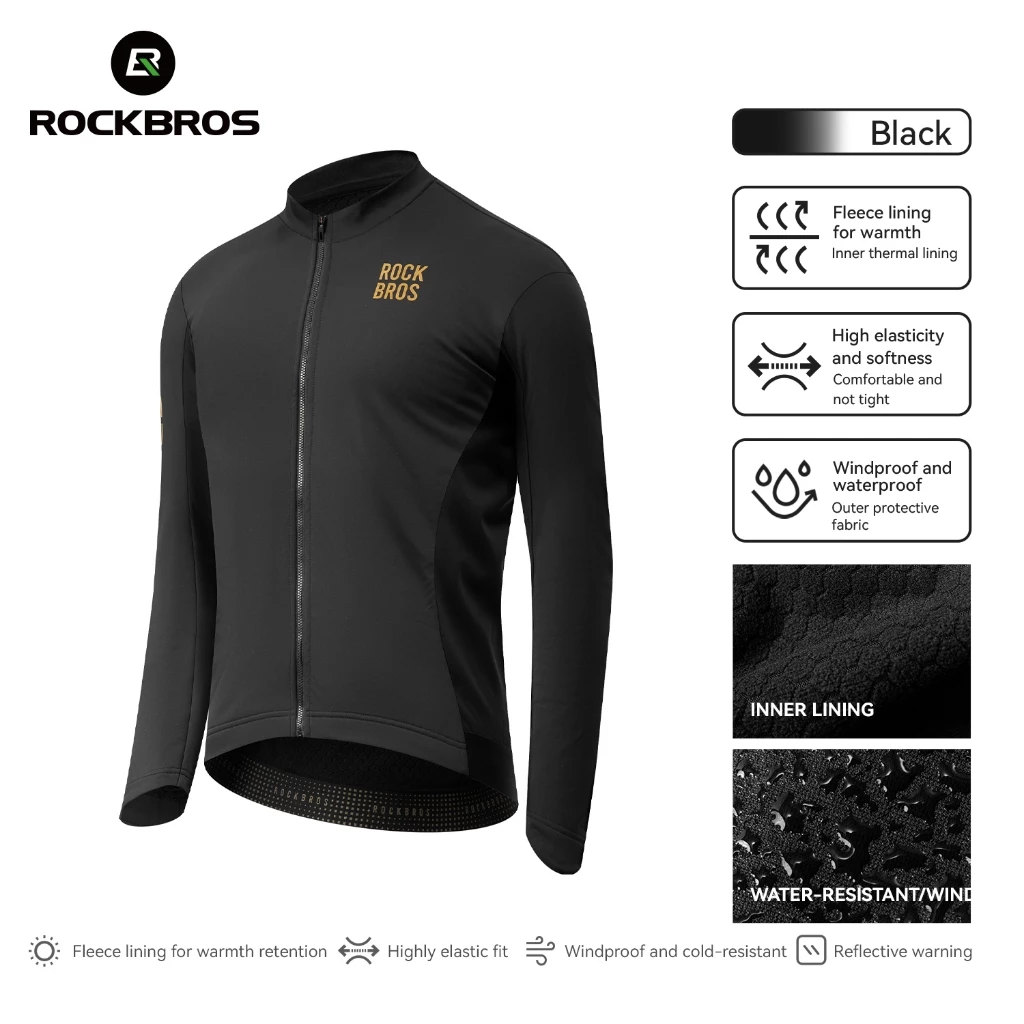 ROCKBROS Mùa Đông Đi Xe Đạp Áo Khoác Nhiệt Lông Cừu Chống Gió Chống Nước Phản Quang Dài Tay Full Zip Kích Thước Châu Âu Nam Nữ