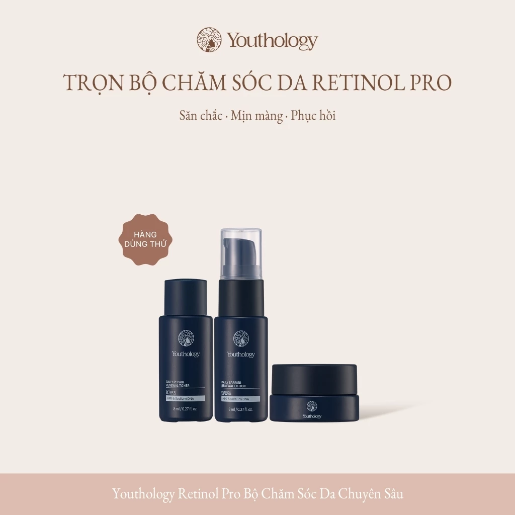 Youthology Retinol Pro Mini Skincare Set Toner Lotion Serum & Cream - Hydrating Anti-Aging Firming Fine Line Care Skin Repair