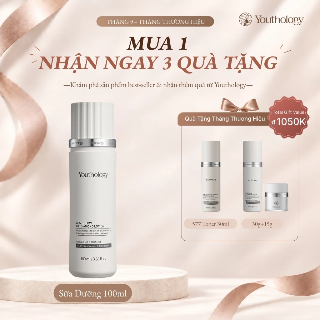 Youthology Sữa Dưỡng Trắng Da Mặt 100ml Dưỡng Ẩm Sáng Da Mờ Thâm Đều Màu Da Niacinamide Alpha Arbutin