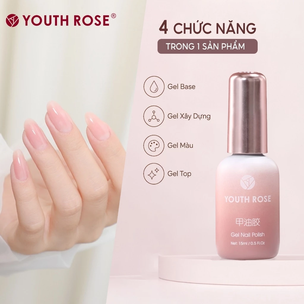 Youth Rose Gel xay dung 4 trong 1 giup tang cuong do cong dep cho mong, JD08,lam lop nen, gia co be mat mong va son mong,hoan thien trong mot chai duy nhat