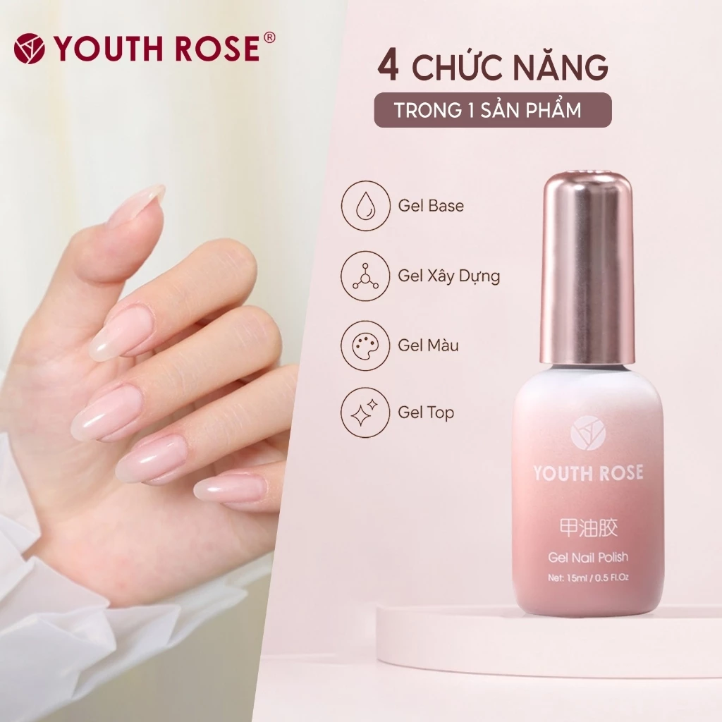 Youth Rose Gel xay dung 4 trong 1 giup tang cuong do cong dep cho mong, JD06,lam lop nen, gia co be mat mong va son mong,hoan thien trong mot chai duy nhat