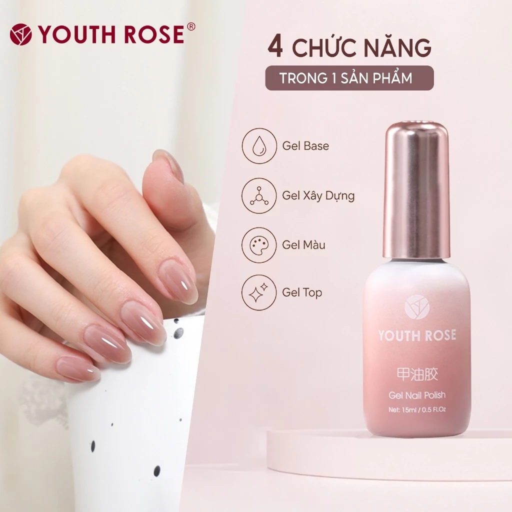 Youth Rose Gel xay dung 4 trong 1 giup tang cuong do cong dep cho mong, JD11,lam lop nen, gia co be mat mong va son mong,hoan thien trong mot chai duy nhat