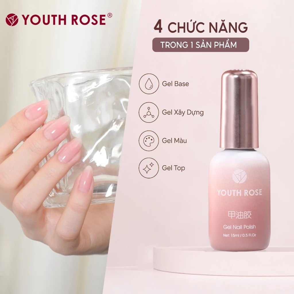 Youth Rose Gel xay dung 4 trong 1 giup tang curong do cong dep cho mong, JD09,lam lop nen, gia co be mat mong va son hoan thien trong mot chai duy nhat