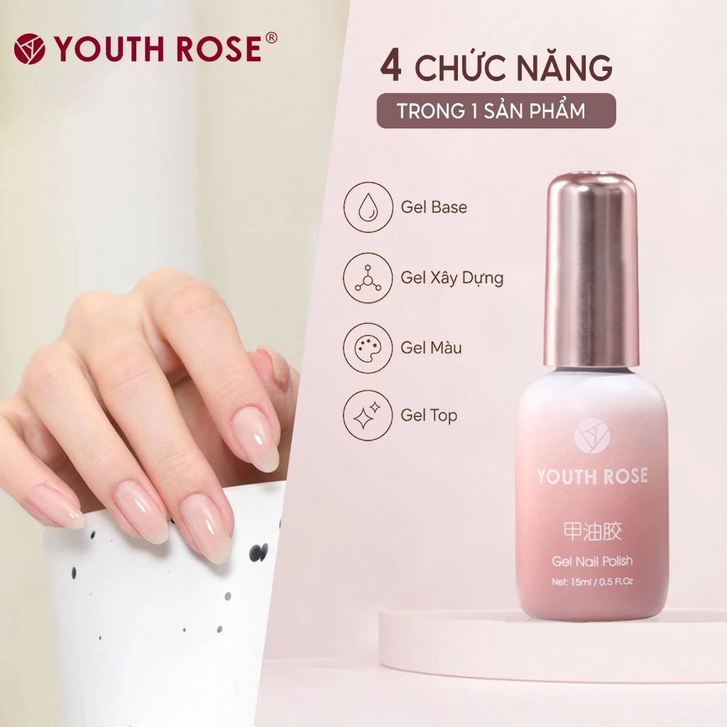 Youth Rose Gel xay dung 4 trong 1 giup tang cuong do cong dep cho mong, JD03,lam lop nen, gia co be mat mong va son mong,hoan thien trong mot chai duy nhat