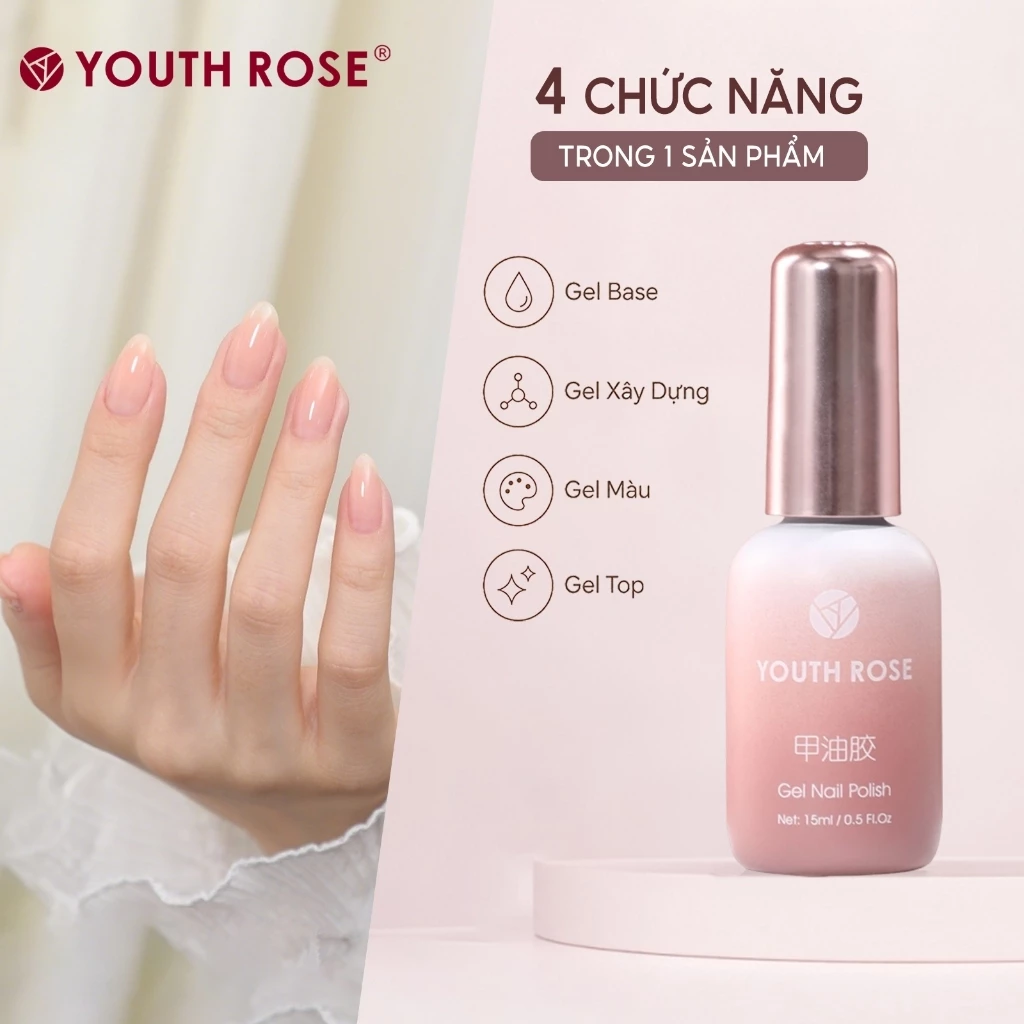 Youth Rose Gel xay dung 4 trong 1 giup tang cuong do cong dep cho mong, JD02,lam lop nen, gia co be mat mong va son mong,hoan thien trong mot chai duy nhat