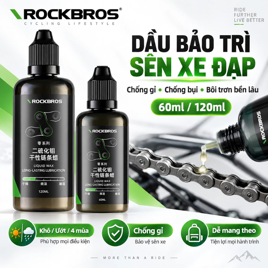 【Giao hàng 3 ngày】ROCKBROS Dầu Bôi Trơn Xích Xe Đạp 60/120ml Khô Ướt Đa Thời Tiết Chống Gỉ Giảm Ma Sát Chống Bụi Bảo Dưỡng Road MTB