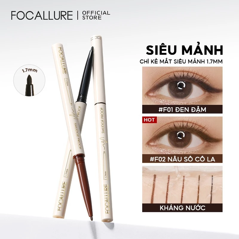 Bút chì kẻ mắt Focallure dạng gel siêu mảnh 1.7mm
