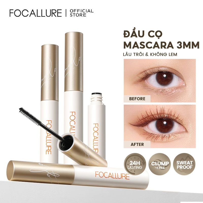 Mascara FOCALLURE kích thước đầu cọ 3mm 6g giúp chuốt lông mi dài cong và đều