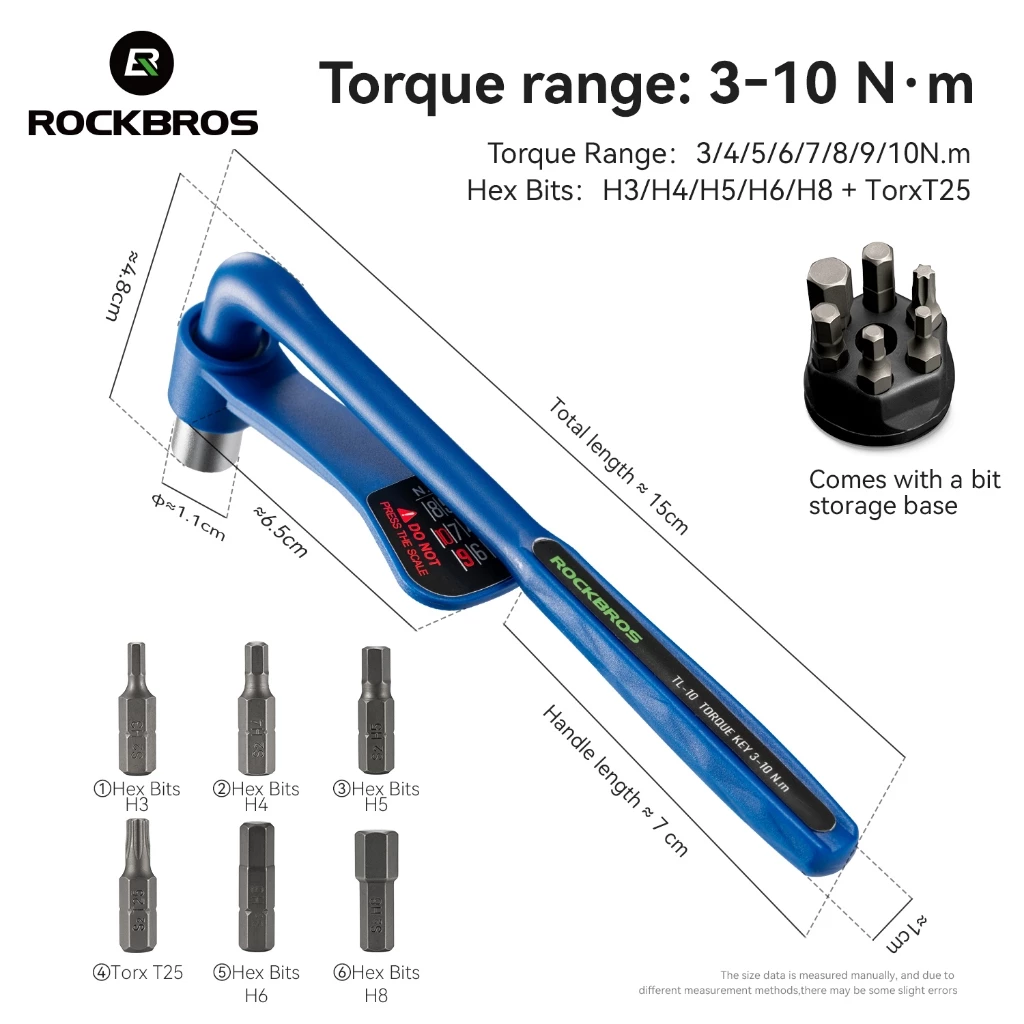 ROCKBROS TL-10 Cờ lê mô-men xoắn xe đạp 3-10Nm Thép Cr-V có thể điều chỉnh 6 S2 Bits H3 H4 H5 H6 H8 T25 Công cụ sửa chữa xe đạp tay cầm Nylon
