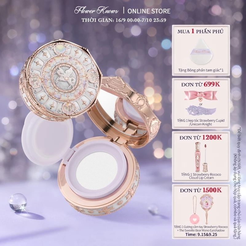 Flower Knows Knight Unicorn Collection Cloud Loose Setting Powder Làn da mộc sáng nhẹ, giữ trọn độ rạng rỡ mềm mại
