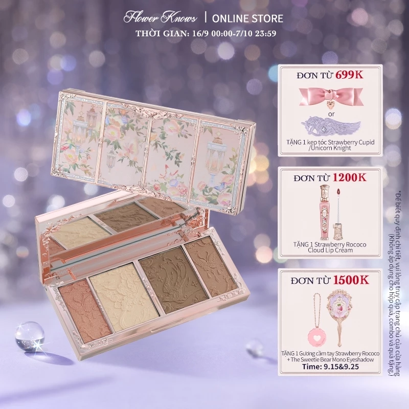 Bảng Phấn Bắt Sáng Tạo Khối Flower Knows Butterfly Cloud Collar Bộ Sưu Tập  Highlight & Contour 4 Ô 16g