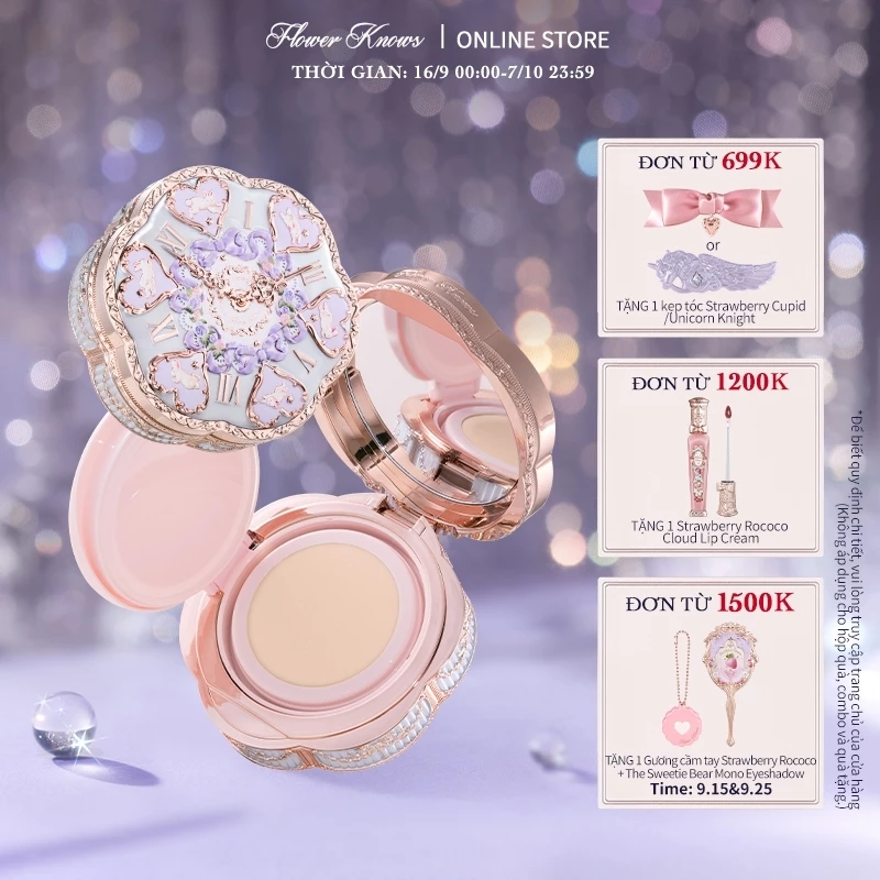 Kem nền đệm Flower Knows Bunny Garden Collection Foundation hiểm toàn diện Kem nền không tì vết / không móng vuốt Matte Oil-Control Longwear 16g
