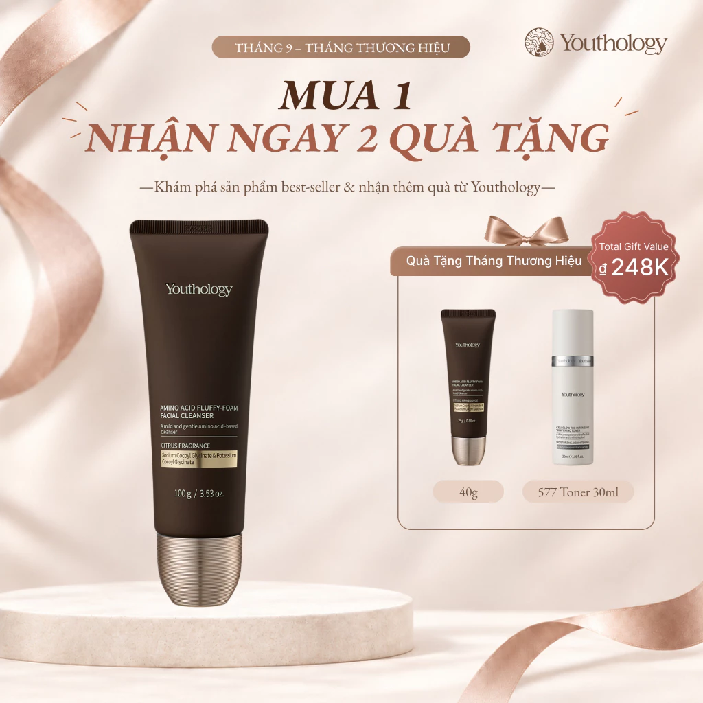 Youthology Sữa Rửa Mặt Amino Acid Tạo Bọt 100g - Làm Sạch Sâu Dịu Nhẹ, Bọt Mịn Dày, Thông Thoáng Lỗ Chân Lông