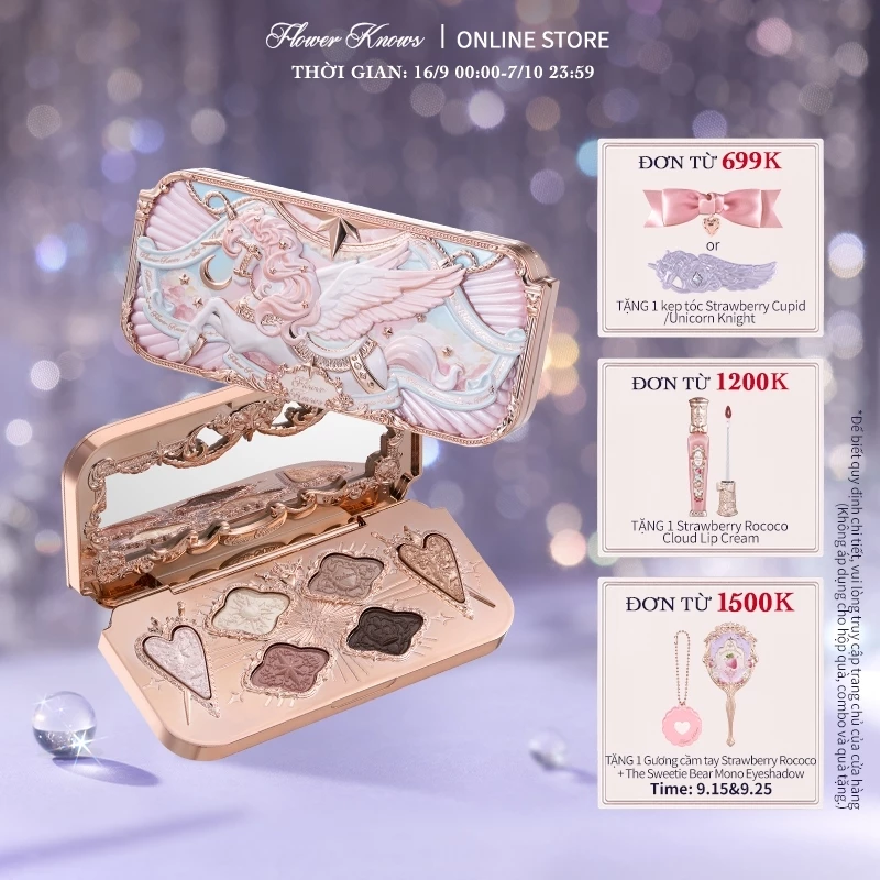 Bộ sưu tập Flower Knows Knight Unicorn Bảng trang điểm Satin 6 màu
