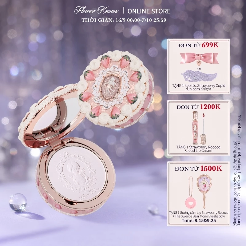 Phấn Phủ Nén Flower Knows Strawberry Cupid Bộ Sưu Tập Thiết Lập, Che Khuyết Điểm & Hoàn Thiện Lấy Nét Mềm 9,5g