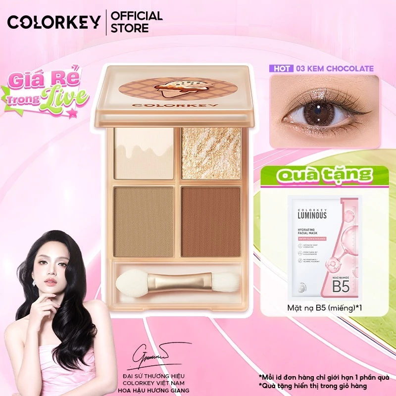 Bảng Phấn Mắt Colorkey 4 Màu, Phiên Bản Ice Cream, Hạt Phấn Mịn Mượt, Dễ Tán, Bám Màu Tốt, Nhỏ Gọn, 4g