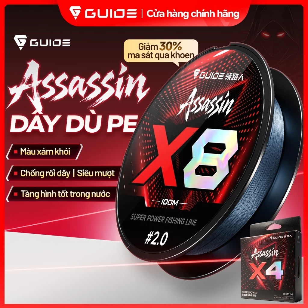 Guide - Dây dù PE Assassin X4 -X8 100m, dây câu cá siêu bền, chống mài mòn, ra dây mượt, màu xám khói hạn chế sự cảnh giác của cá