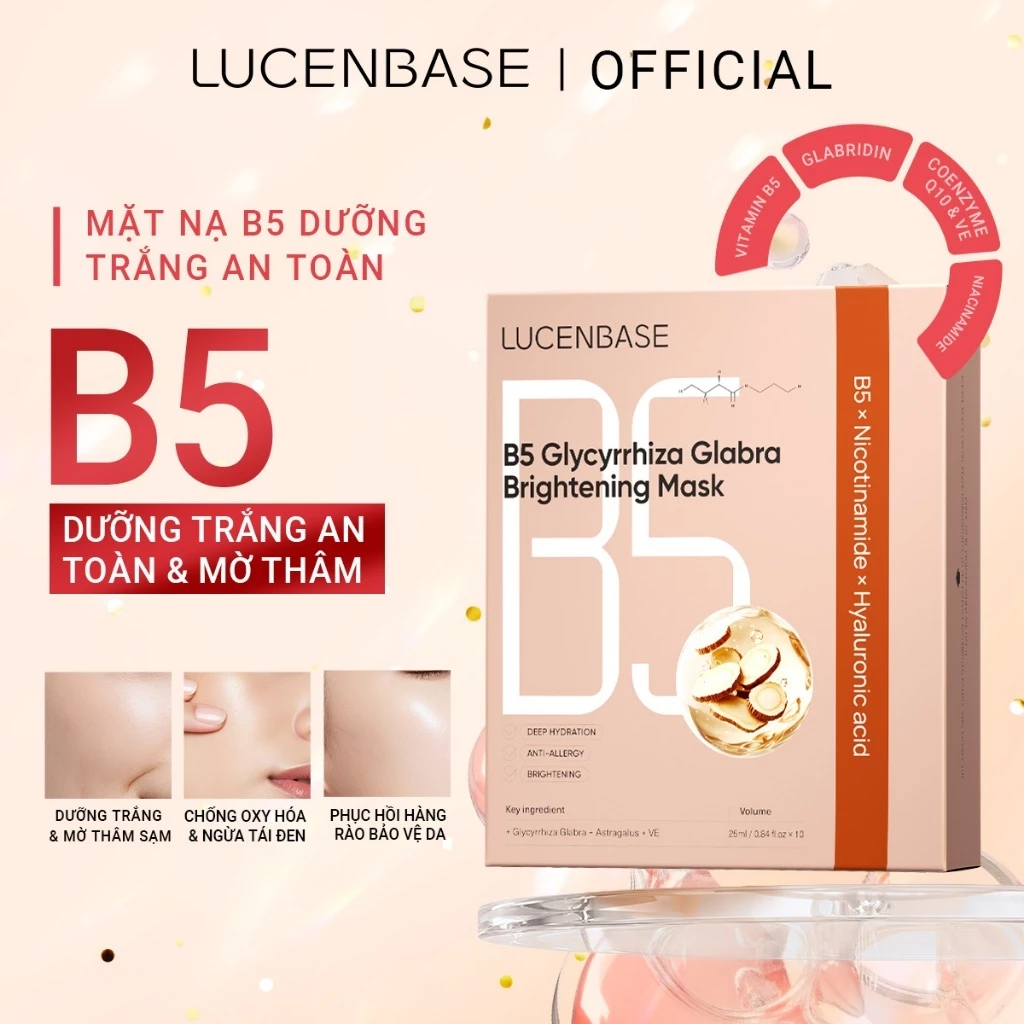 Mặt Nạ B5 Lucenbase Phục Hồi Da Làm Dịu Cấp Ẩm Chiết Xuất Cam Thảo Cho Da Nhạy Cảm B5 Mask(10 tờ / hộp)
