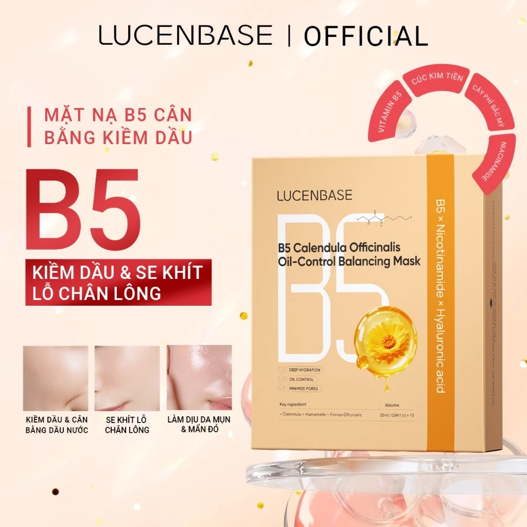 Mặt Nạ LUCENBASE B5 Hoa Cúc Kim Tiền Kiềm Dầu, Thu Nhỏ Lỗ Chân Lông 25ml (Hộp 10 Miếng) - Giảm Mụn, Làm Dịu Da