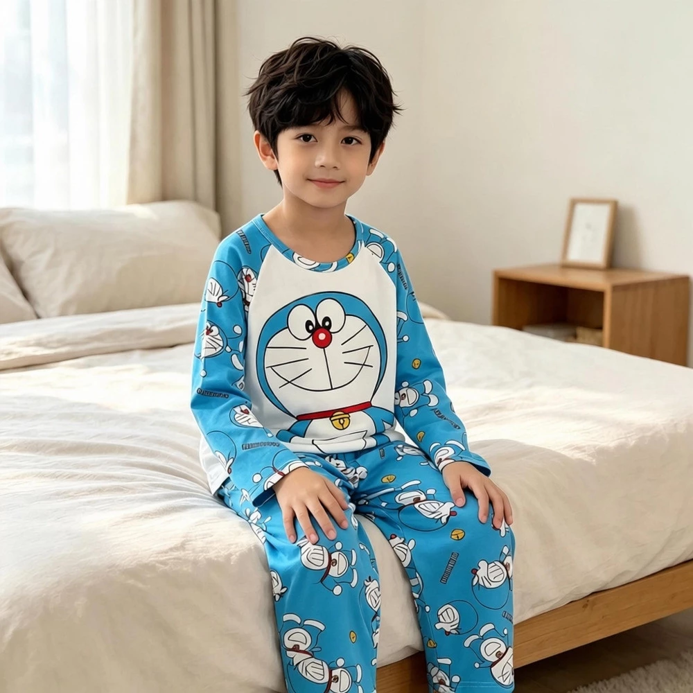 Bộ đồ ngủ dài tay phong cách trẻ em hợp thời trang Bộ đồ ngủ dài tay mềm mại và thân thiện với da dành cho bé trai