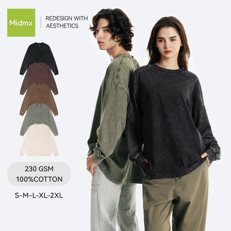Áo thun dài tay trơn unisex Cotton 280GSM áo thu đông nam Midmx local brand