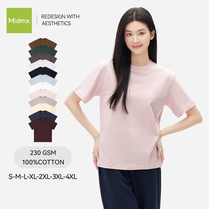 Áo Thun Midmx Cotton Trơn Phong Cách Đường Phố Size Lớn Cổ Tròn Unisex Dễ Phối Đồ Mùa Hè