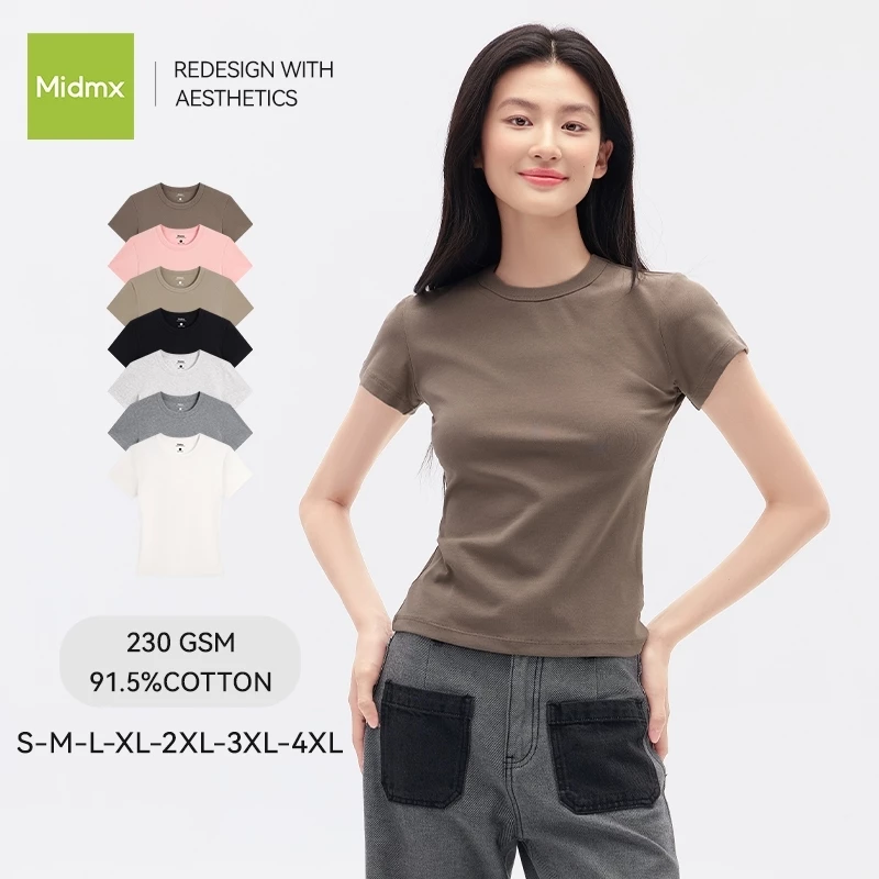Áo thun nữ form ôm Babytee Midmx Áo Thun Nữ Ôm áo thun body thắt eo Cổ Tròn Basic