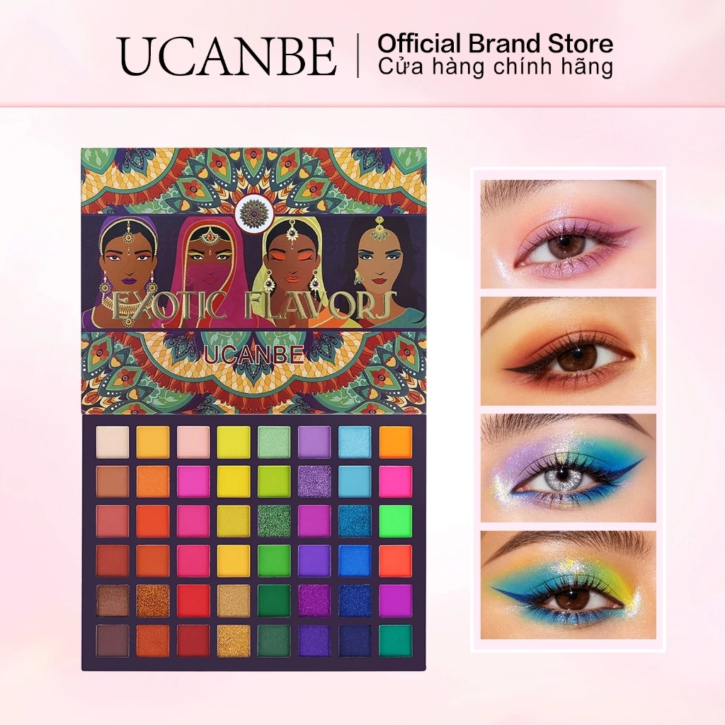 Bảng Phấn Mắt UCANBE EXOTIC FLAVORS 48 Màu Ấn Độ: Shimmer, Matte, Neon, Kim Loại, Lấp Lánh, Chống Nước, Lâu Trôi
