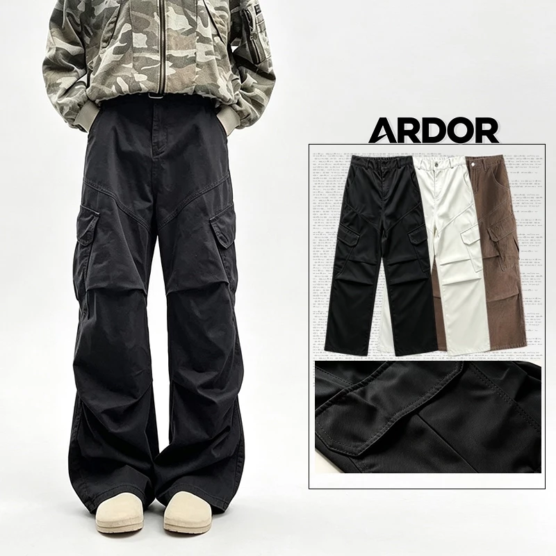 Quần cargo loe rộng nam nữ unisex, quần túi lớn 3D ống quần nếp gấp, chất vải đứng dáng ít nhăn, có màu đen nâu trắng, quần kaki phong cách đường phố, dễ phối đồ, phù hợp đi chơi chụp ảnh hàng ngày