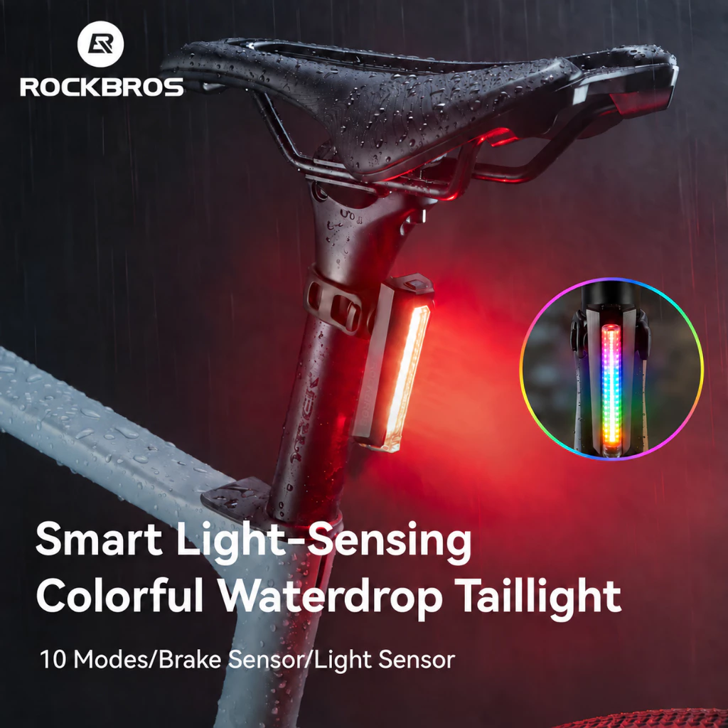 【TK Bán Chạy】Đèn Sau Xe Đạp LED ROCKBROS Cảm Biến Phanh 10 Chế Độ Sáng Đa Màu Tự Động Chống Nước IPX5 Sạc Type-C Xe Đạp Địa Hình Phụ Kiện Xe Đạp