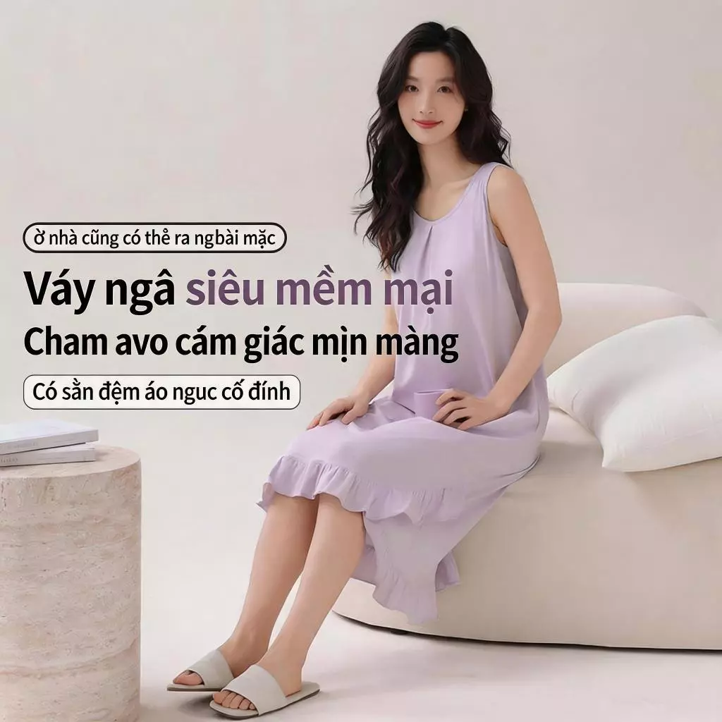 Có Miếng Lót Ngực Bộ Đồ Ngủ Nữ Váy Ngủ modal Nhẹ Thoải Mái Tốt Có Thể Thở Không Tay Mùa Hè Ngọt Ngào Dễ Thương Thoáng Mát Rời Có Thể Mặc Bên Ngoài Quần Áo Gia Đình Nữ