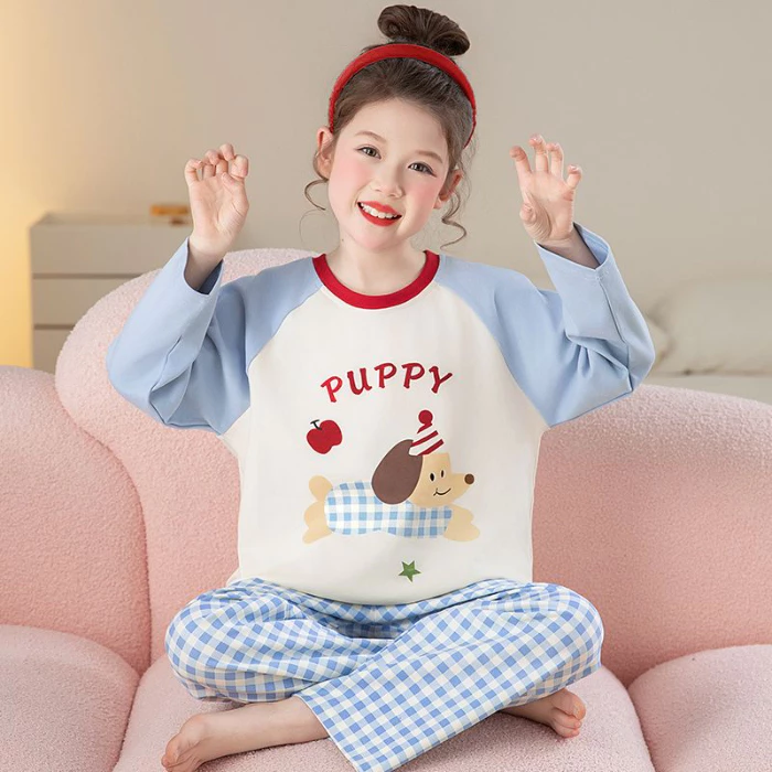 Nhật Bản Homewear Phong Cách Cotton Cổ Tròn Bộ Đồ Ngủ Khuôn Viên Ký Túc Xá Tuổi Thọ Dài Tay & Quần Bộ Cho Bé Gái