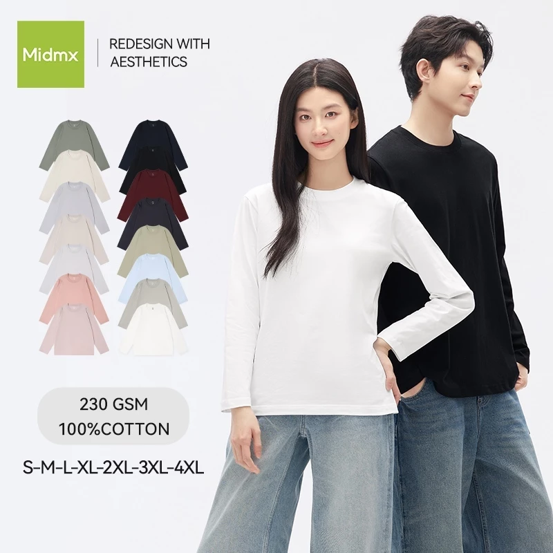 Midmx Slim Fit Nữ Tay Ngắn Cổ Tròn Áo Thun Cotton Co Giãn Cao Cấp Dây Eo Thể Hiện Eo Slimness Áo Thun Nữ Cơ Bản Hàn Quốc