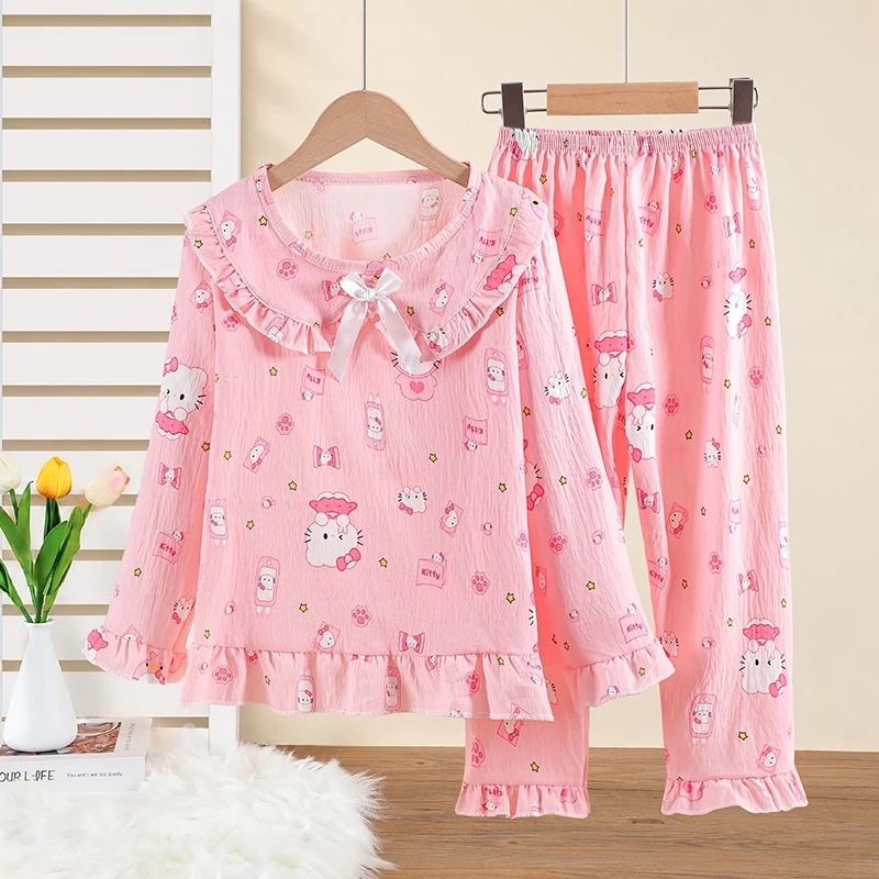 Bộ Đồ Ngủ Trẻ Em Bé Gái Đồ Ngủ Dài Tay Cổ Búp Bê Quần Áo Trẻ Em Size Lớn Trẻ Em Váy Ngủ