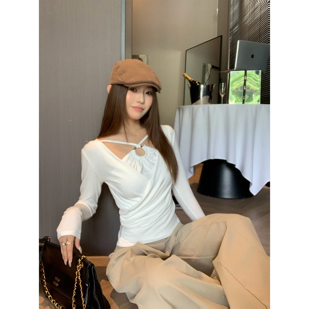 ViViApparel Women 's: Áo thun dài tay cổ điển có cổ chữ V Crisscross — Thiết kế ôm eo, có giá đỡ để làm phẳng Silhouette (Phong cách mùa thu mới)#26272