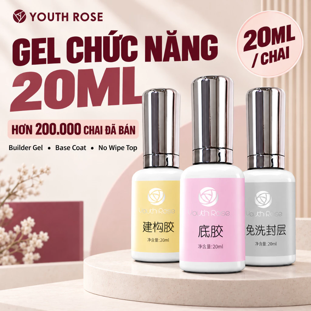 YouthRose Gel Base & Top Coat Gel Gia Cố Móng Cứng builder gel Cứng Móng Không Bong Tróc Chuẩn Móng Bền Đẹp Đến 30 Ngày Salon Hàn Quốc Sơn UV LED Chuyên Nghiệp Cho Nail Salon