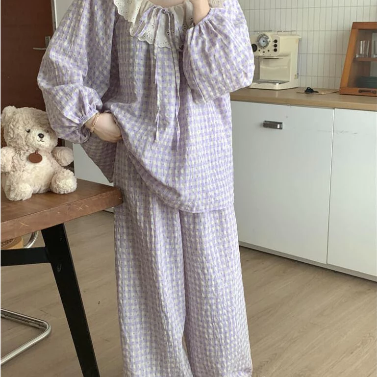 Mới xuân hè, Viền ren, Màu xanh, Phong cách Hàn Quốc, Thoải mái, Mặc ở nhà, Mặc ngoài đường, Đồ ngủ nữ