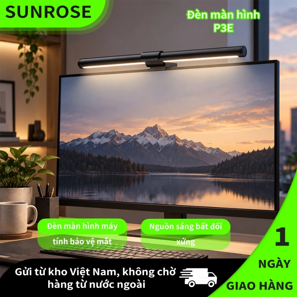 SUNROSE P3E Đèn Treo Màn Hình Máy Tính, Đèn Chống Chói Giảm Ánh Sáng Xanh, 3 Chế Độ Màu, Nguồn Sáng Bất Đối Xứng, Cấp Nguồn USB Cho PC Văn Phòng Gaming