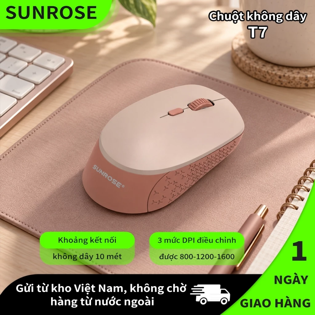SUNROSE T7 Chuột không dây đầy màu sắc 3 cấp độ DPI 800-1600, Bánh xe cuộn chống trượt, Plug & Play, 5 triệu cú nhấp chuột cho PC / Laptop Windows