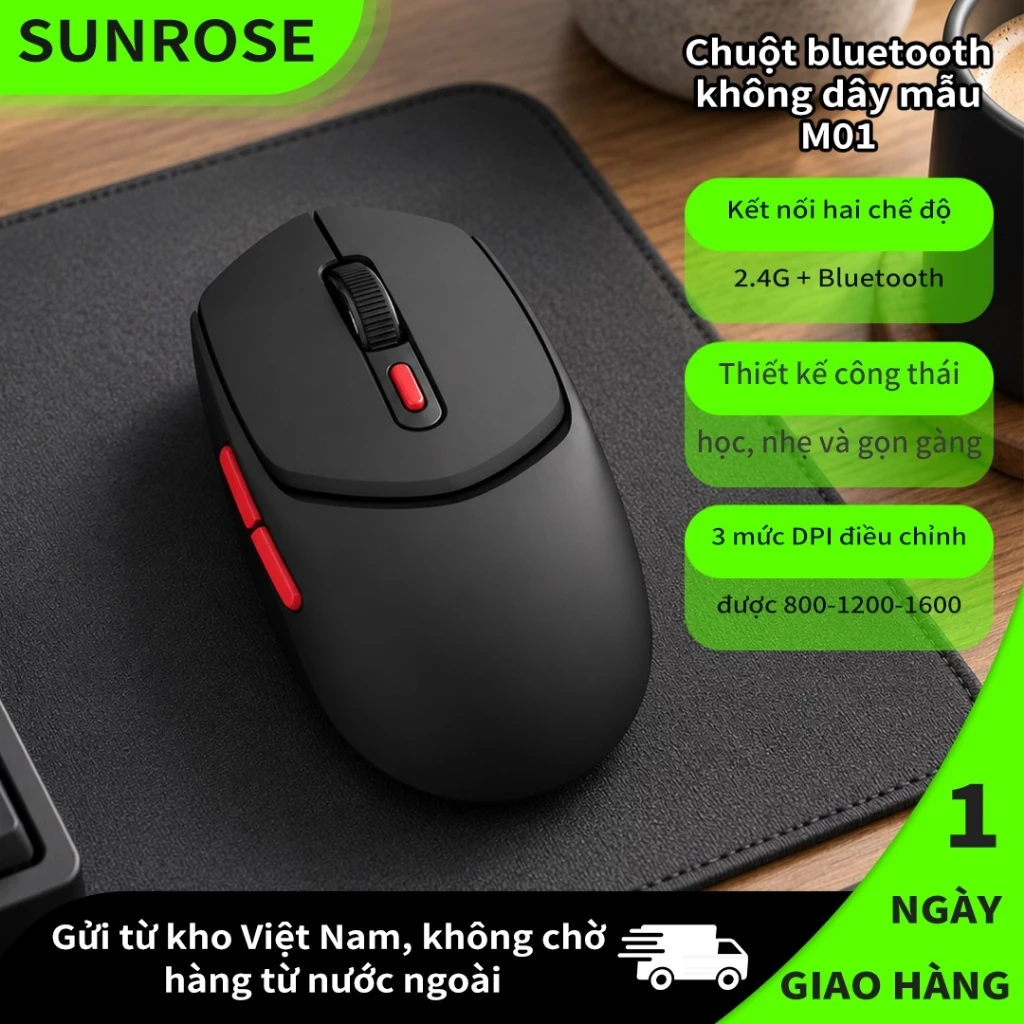 SUNROSE M01 Chuột không dây cắm & chạy, Kết nối kép Bluetooth & 2.4G, 5 triệu cú nhấp chuột, Chế độ ngủ thông minh, cho Windows / Mac / PC