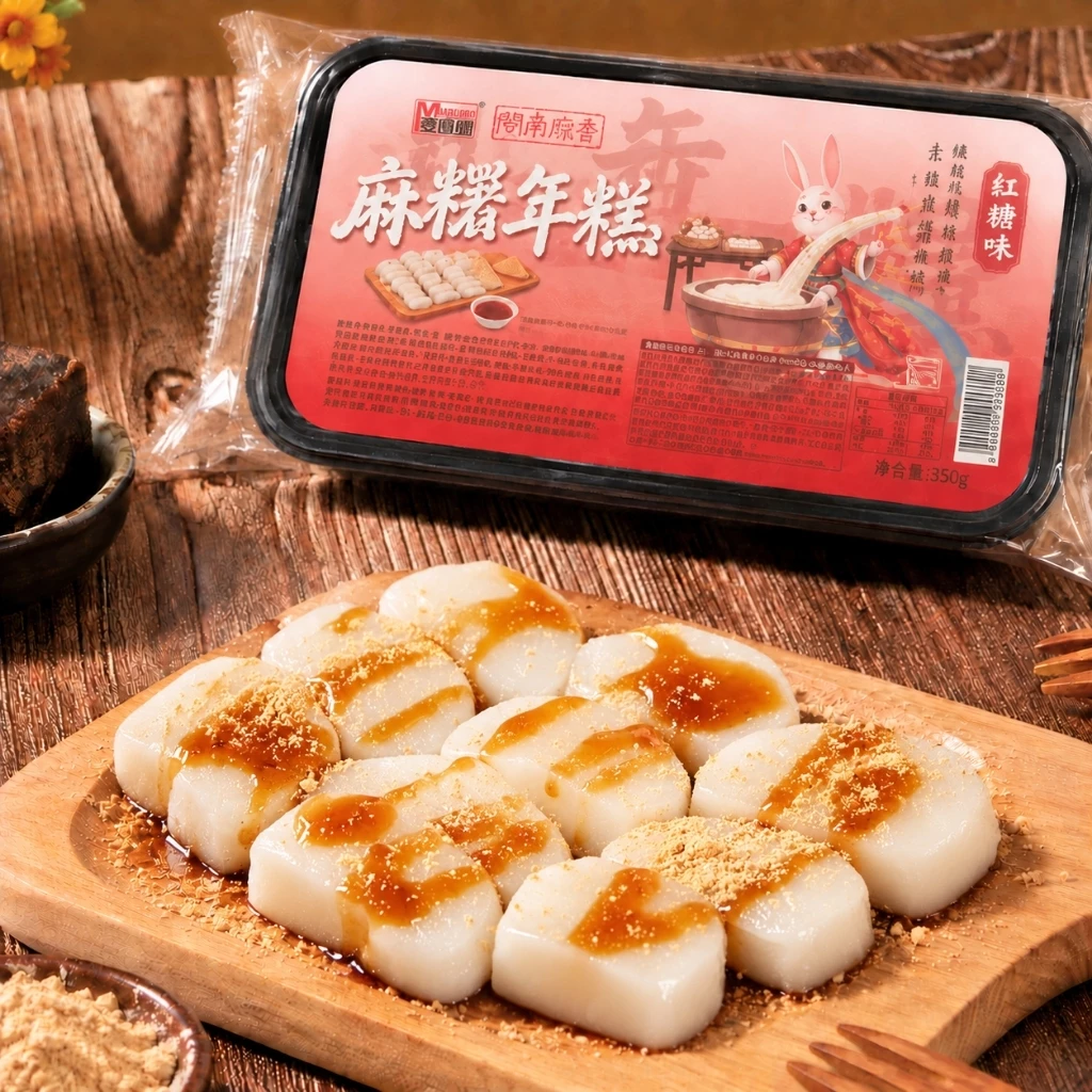 Bánh Mochi Gạo Nếp Dẻo Ăn Liền - Vị Đường Nâu & Hoa Quế, Bánh Nếp Truyền Thống Trung Quốc 250g