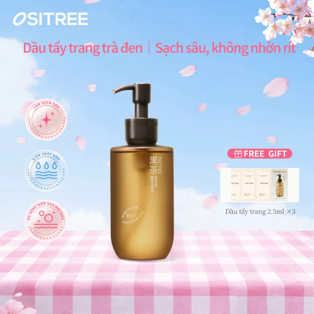 Ositree Tẩy Trang Tẩy Trang Dầu Chiết Xuất Trà Đen làm Sạch Da Nhạy Cảm Mà không gây kích ứng225ml