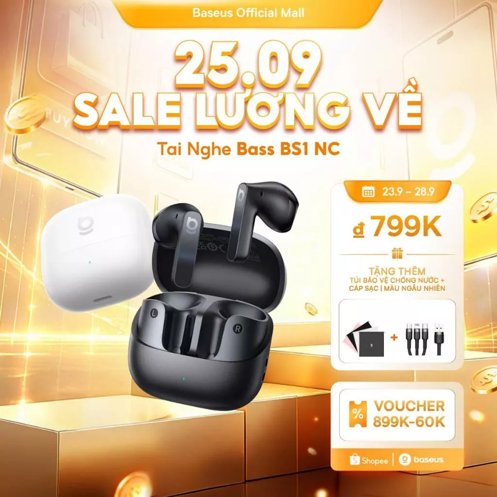 Tai Nghe Bass BS1 NC Baseus Chống Ồn Chủ Động ANC Bluetooth 6.0 Phản Hồi Tức Thì, Không Độ Trễ