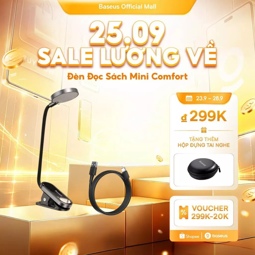 Đèn Đọc Sách Mini Comfort Baseus Thiết Kế Kẹp Tiện Lợi Đèn Linh Hoạt, Dùng Đa Năng Thời Lượng Pin Bền Bỉ