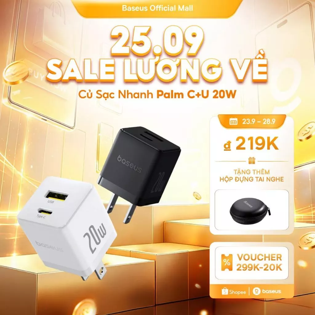 Bộ sạc Baseus cổng loại C/PD 20W hỗ trợ sạc nhanh