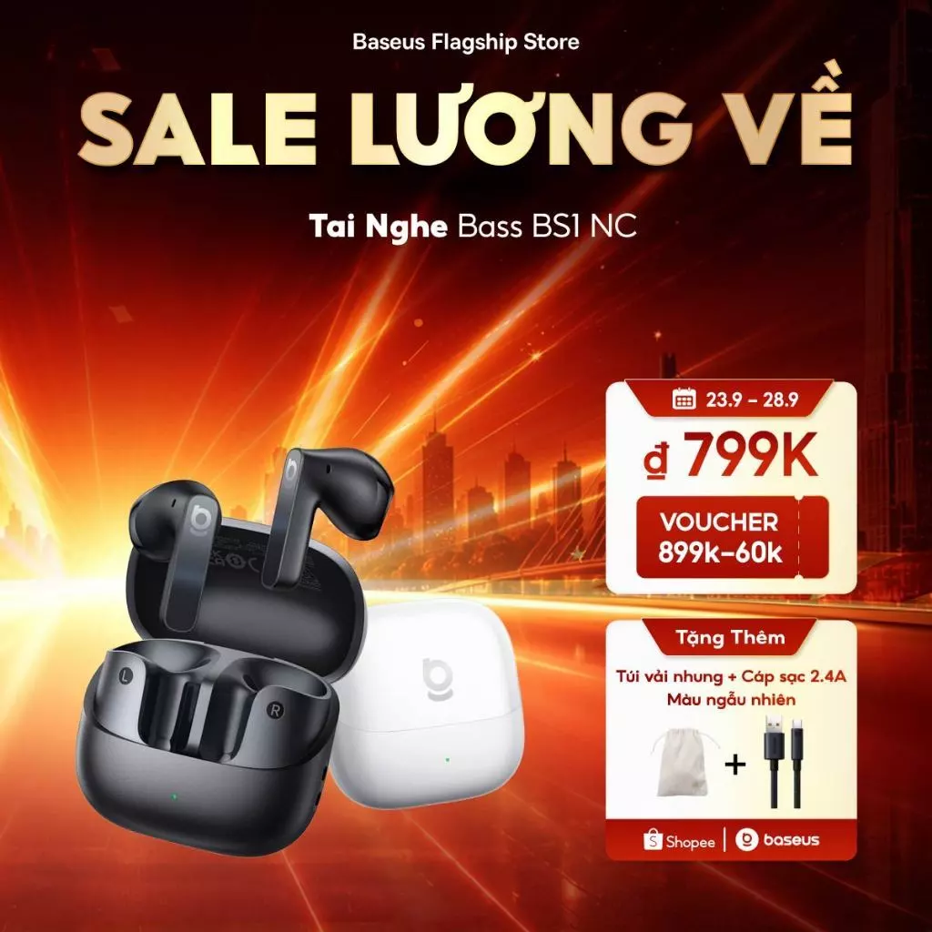 Tai Nghe Baseus BS1 NC Chuẩn Studio Bluetooth 6.0 Gấp Đôi Bass – Chống Nước, Pin 40 Giờ, Nghe Cực Phê, Gọi Cực Đã Với 6 Mic Lọc Ồn Đỉnh